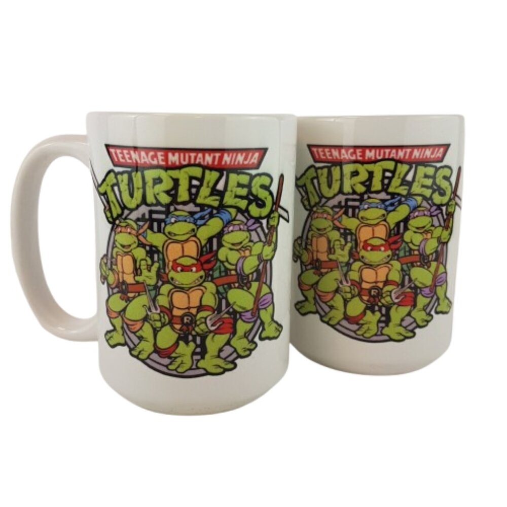 Set of 2 Teenage Mutant Ninja Turtles Mugs Teacups White Green Red